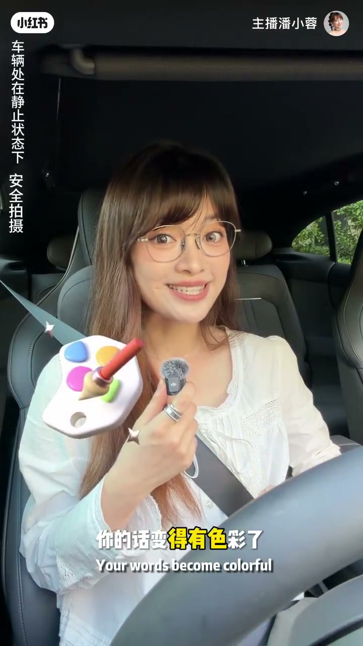 车内总结，调色盘图形，字幕「你的话变得有色彩了」